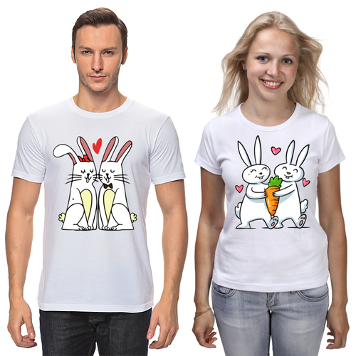 Заказать парные футболки в Москве. Футболки парные Влюблённые  кролики от icase - готовые дизайны и нанесение принтов.