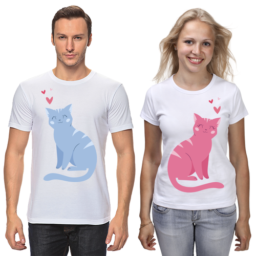 Заказать парные футболки в Москве. Футболки парные Влюблённые котики от ingenervolos@gmail.com - готовые дизайны и нанесение принтов.