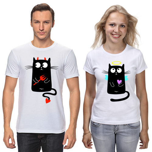 Заказать парные футболки в Москве. Футболки парные Кошечки    от T-shirt print  - готовые дизайны и нанесение принтов.