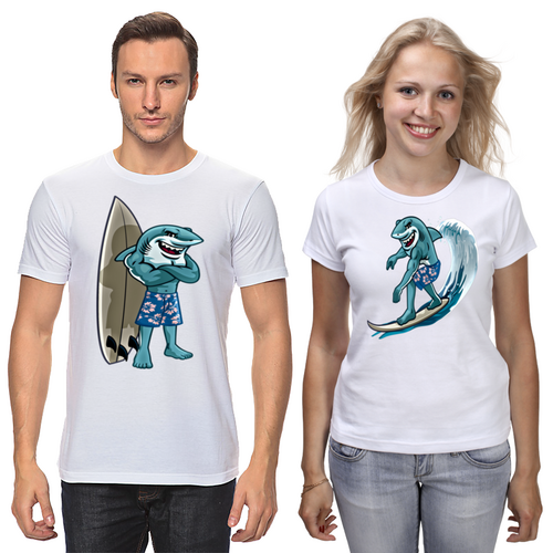 Заказать парные футболки в Москве. Футболки парные Серфингисты  от T-shirt print  - готовые дизайны и нанесение принтов.