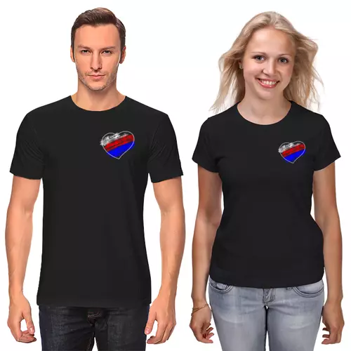 Заказать парные футболки в Москве. Футболки парные Сердце с триколором от Светлана Машанова - готовые дизайны и нанесение принтов.