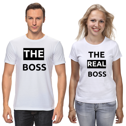 Заказать парные футболки в Москве. Футболки парные The Boss and the real Boss от Михаил Илюхин - готовые дизайны и нанесение принтов.