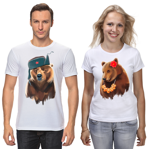 Заказать парные футболки в Москве. Футболки парные Медведь и медведица от T-shirt print  - готовые дизайны и нанесение принтов.