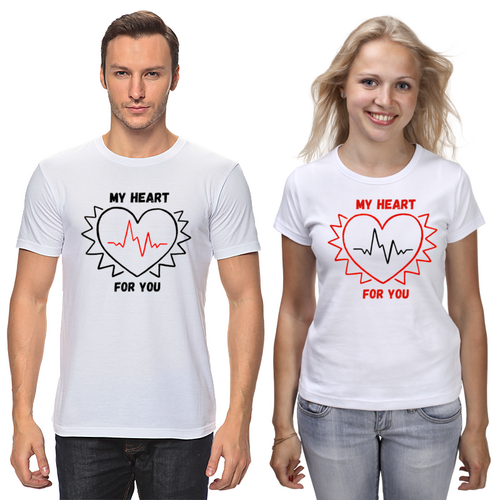 Заказать парные футболки в Москве. Футболки парные My heart for you от ksenia_nvart@mail.ru - готовые дизайны и нанесение принтов.