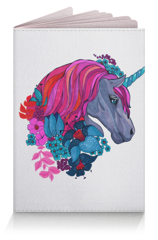 Printio Обложка для паспорта Единорог с розовыми волосами в цветах