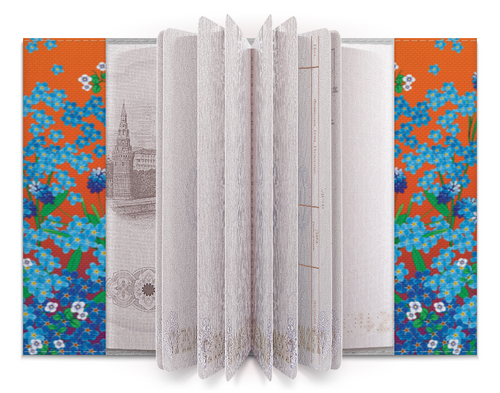 Заказать обложку для паспорта в Москве. Обложка для паспорта Незабудки на красном от ELENA ZHARINOVA - готовые дизайны и нанесение принтов.