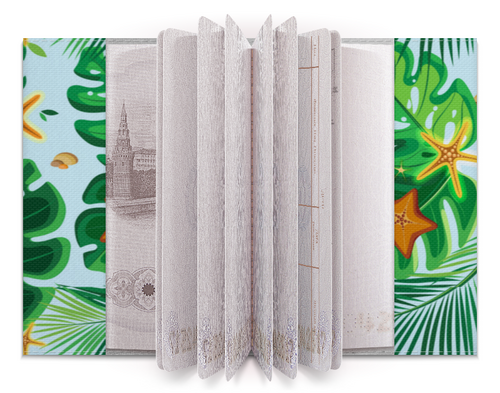 Заказать обложку для паспорта в Москве. Обложка для паспорта Тропические листья и морские звезды от IrinkaArt  - готовые дизайны и нанесение принтов.
