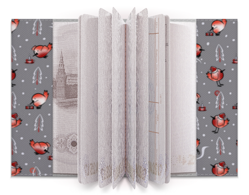 Заказать обложку для паспорта в Москве. Обложка для паспорта НОВОГОДНИЕ ПТИЧКИ от ELENA ZHARINOVA - готовые дизайны и нанесение принтов.