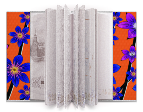 Заказать обложку для паспорта в Москве. Обложка для паспорта синие цветы от ELENA ZHARINOVA - готовые дизайны и нанесение принтов.