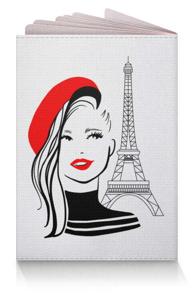 Заказать обложку для паспорта в Москве. Обложка для паспорта Француженка блондинка на фоне Эйфелевой башни от eszadesign - готовые дизайны и нанесение принтов.