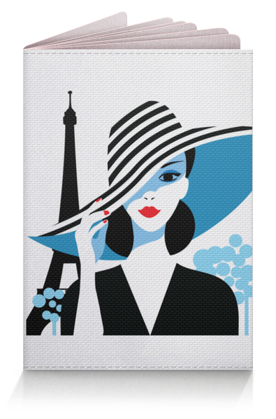 Заказать обложку для паспорта в Москве. Обложка для паспорта Красивая француженка на фоне Эйфелевой башни от eszadesign - готовые дизайны и нанесение принтов.