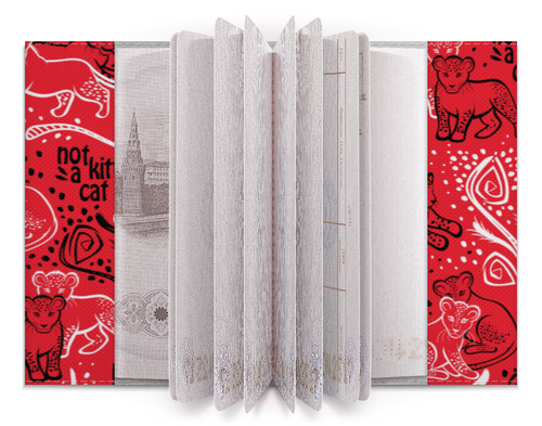 Заказать обложку для паспорта в Москве. Обложка для паспорта NOT A KITTY CAT. ЛЬВЯТА НА КРАСНОМ от ELENA ZHARINOVA - готовые дизайны и нанесение принтов.