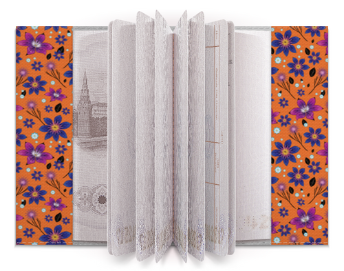 Заказать обложку для паспорта в Москве. Обложка для паспорта цветочный паттерн на оранжевом фоне от ELENA ZHARINOVA - готовые дизайны и нанесение принтов.