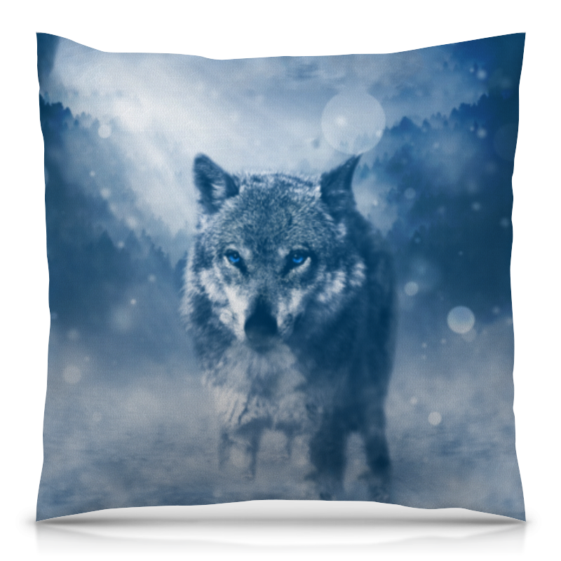 printio футболка с полной запечаткой мужская волк с голубыми глазами Printio Подушка 40x40 см с полной запечаткой Волк с голубыми глазами
