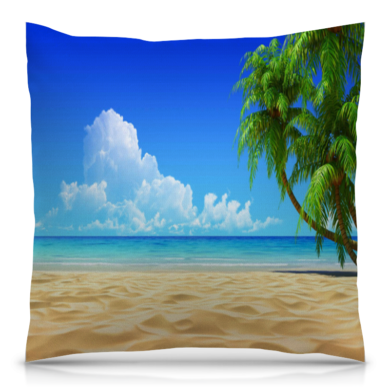 детская футболка капибара лето пляж солнце пальмы 128 красный Printio Подушка 40x40 см с полной запечаткой Остров с пальмами.