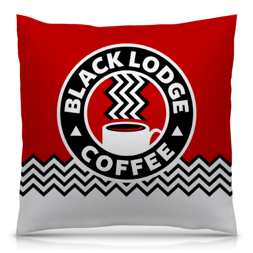 Заказать подушку в Москве. Подушка 40x40 см с полной запечаткой Твин Пикс. Black Lodge Coffee от geekbox - готовые дизайны и нанесение принтов.