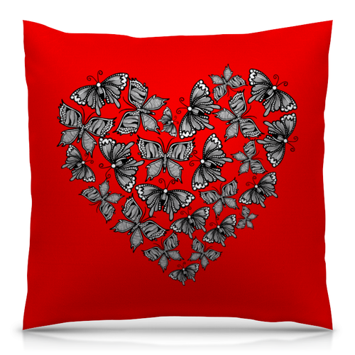 Заказать подушку в Москве. Подушка 40x40 см с полной запечаткой Сердце из бабочек от nadegda - готовые дизайны и нанесение принтов.