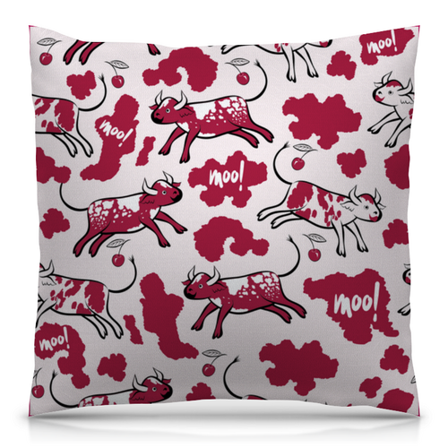 Заказать подушку в Москве. Подушка 40x40 см с полной запечаткой CHERRY COW от ELENA ZHARINOVA - готовые дизайны и нанесение принтов.