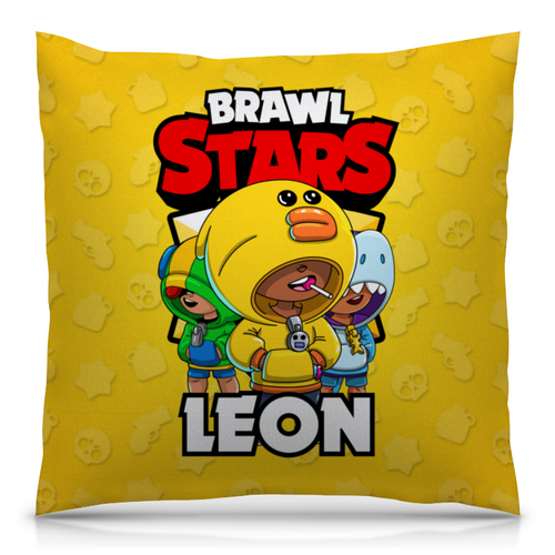Заказать подушку в Москве. Подушка 40x40 см с полной запечаткой BRAWL STARS LEON от geekbox - готовые дизайны и нанесение принтов.