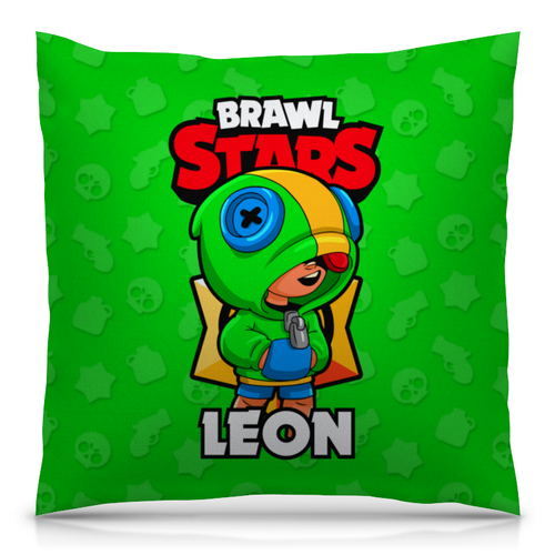 Заказать подушку в Москве. Подушка 40x40 см с полной запечаткой BRAWL STARS LEON от geekbox - готовые дизайны и нанесение принтов.