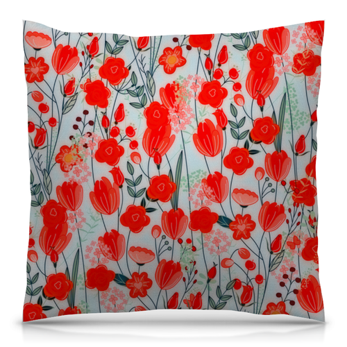 Заказать подушку в Москве. Подушка 40x40 см с полной запечаткой Красные цветы от THE_NISE  - готовые дизайны и нанесение принтов.