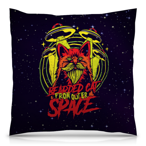 Заказать подушку в Москве. Подушка 40x40 см с полной запечаткой Bearded cat from outer space от Павел Павел - готовые дизайны и нанесение принтов.
