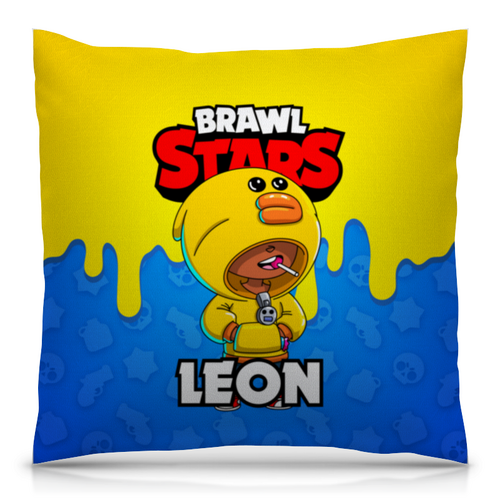 Заказать подушку в Москве. Подушка 40x40 см с полной запечаткой BRAWL STARS LEON от geekbox - готовые дизайны и нанесение принтов.