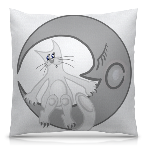 Заказать подушку в Москве. Подушка 40x40 см с полной запечаткой Лунный кот сидит на луне от p_i_r_a_n_y_a  - готовые дизайны и нанесение принтов.