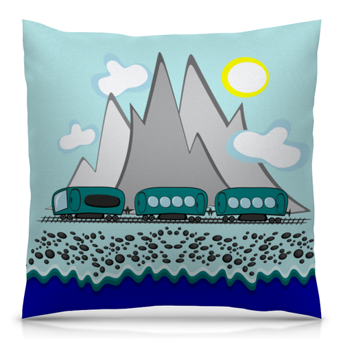 Заказать подушку в Москве. Подушка 40x40 см с полной запечаткой Путешествие на поезде вдоль моря и гор от p_i_r_a_n_y_a  - готовые дизайны и нанесение принтов.