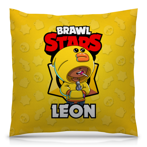 Заказать подушку в Москве. Подушка 40x40 см с полной запечаткой BRAWL STARS LEON от geekbox - готовые дизайны и нанесение принтов.