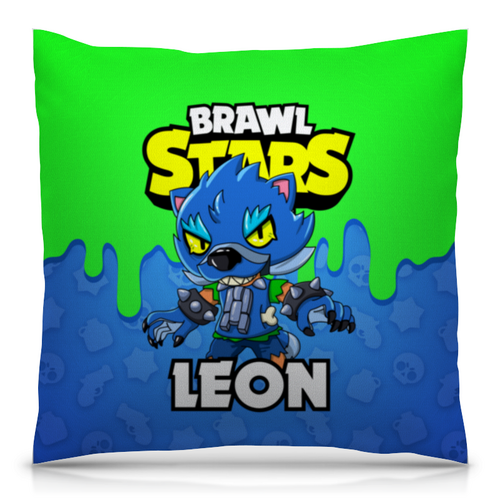 Заказать подушку в Москве. Подушка 40x40 см с полной запечаткой BRAWL STARS LEON от geekbox - готовые дизайны и нанесение принтов.