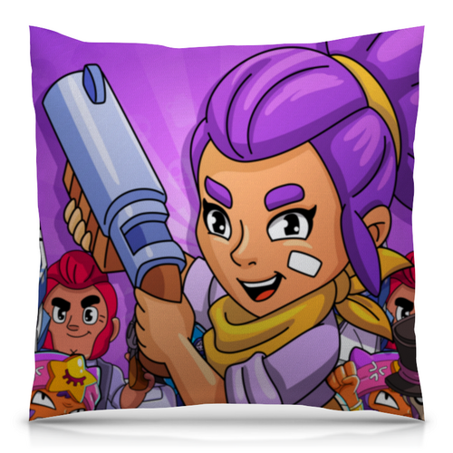 Заказать подушку в Москве. Подушка 40x40 см с полной запечаткой BRAWL STARS SHELLY от geekbox - готовые дизайны и нанесение принтов.
