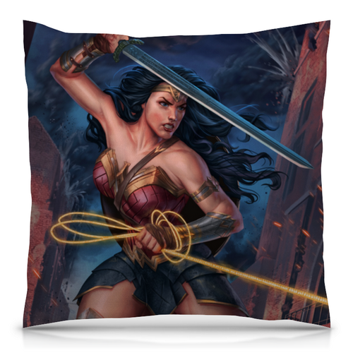 Заказать подушку в Москве. Подушка 40x40 см с полной запечаткой Чудо-женщина / Wonder Woman от Jimmy Flash - готовые дизайны и нанесение принтов.