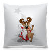 Заказать подушку в Москве. Подушка 40x40 см с полной запечаткой Дед Мороз или Санта с оленем около елки от p_i_r_a_n_y_a  - готовые дизайны и нанесение принтов.
