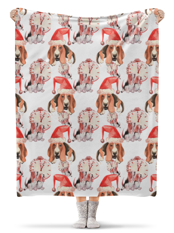Printio Плед флисовый 130×170 см Узор с забавными новогодними акварельными собаками