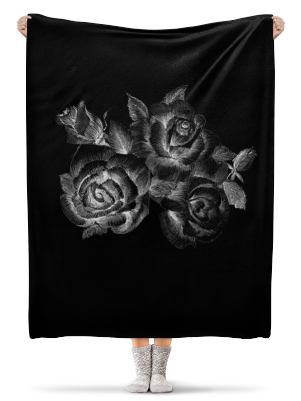 Printio Плед флисовый 130×170 см Розы, нарисованные мелом на черном фоне