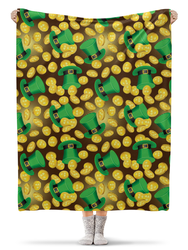 Printio Плед флисовый 130×170 см Зеленые цилиндры и золото