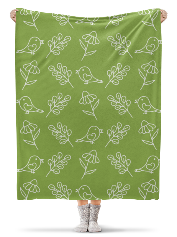 Printio Плед флисовый 130×170 см Птички на зеленом