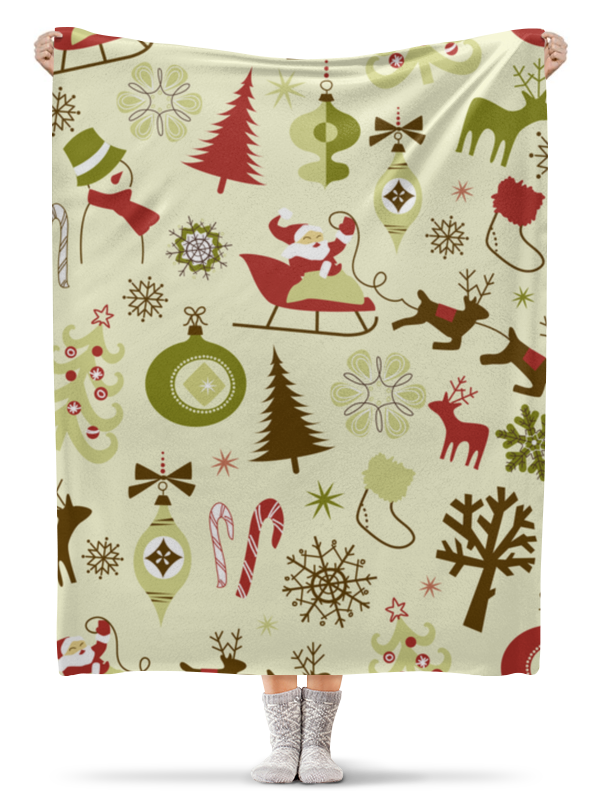 Printio Плед флисовый 130×170 см Новогодний рождественские поздравительные открытки со снеговиком санта клаусом