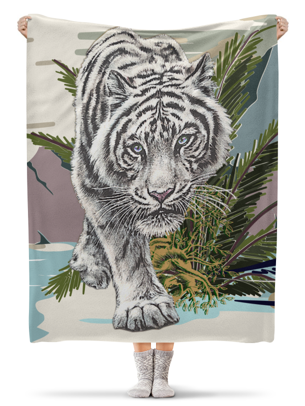 Printio Плед флисовый 130×170 см Белый тигр.