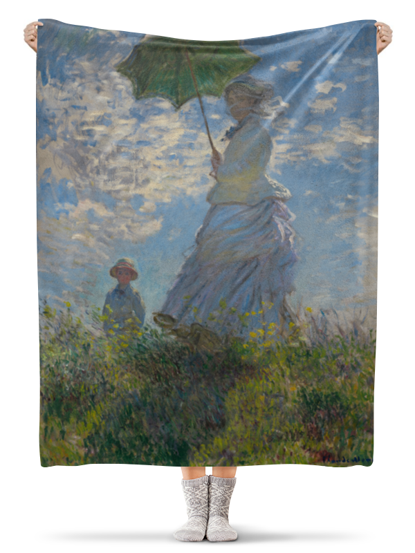 Printio Плед флисовый 130×170 см Дама с зонтиком — мадам моне со своим сыном