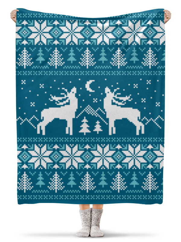 Printio Плед флисовый 130×170 см Норвежский лес рождественский олень и орнамент с оленями