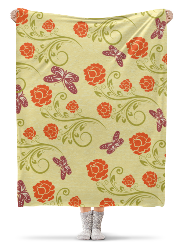 Printio Плед флисовый 130×170 см Цветочный сумка бабочки над цветами бежевый