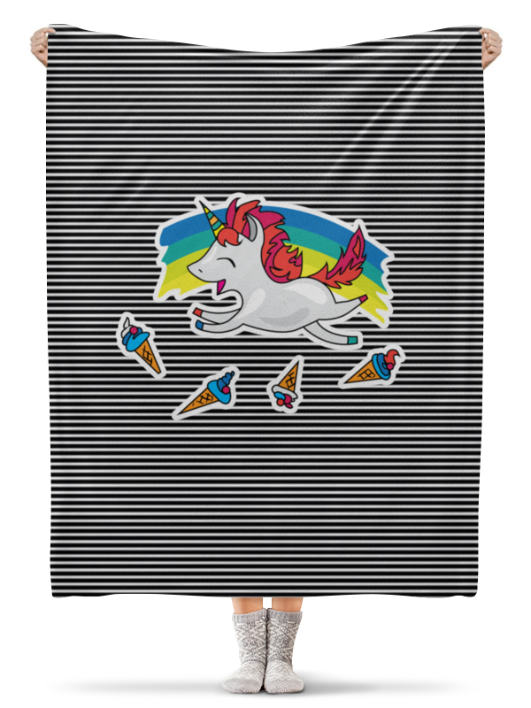 Printio Плед флисовый 130×170 см Милый единорог на фоне радуги, с мороженым printio футболка с полной запечаткой для мальчиков милый единорог на фоне радуги с мороженым