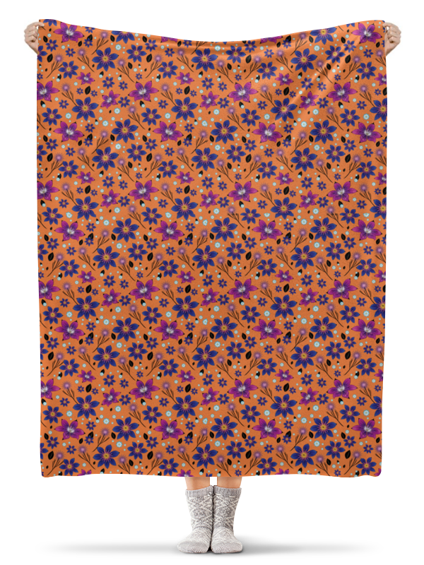 Printio Плед флисовый 130×170 см Цветочный паттерн на оранжевом фоне