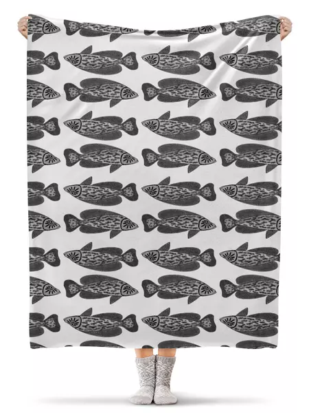 Заказать плед в Москве. Плед флисовый 130x170 см Рыбы черно-белые от Alexey Evsyunin - готовые дизайны и нанесение принтов.
