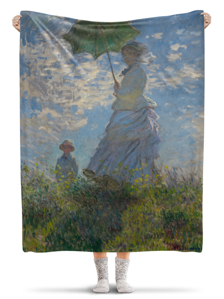 Заказать плед в Москве. Плед флисовый 130x170 см Дама с зонтиком — Мадам Моне со своим сыном от trend - готовые дизайны и нанесение принтов.