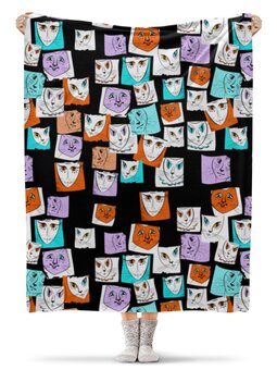 Заказать плед в Москве. Плед флисовый 130x170 см Странные кошки паттерн от ELENA ZHARINOVA - готовые дизайны и нанесение принтов.
