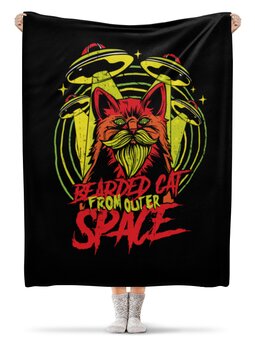 Заказать плед в Москве. Плед флисовый 130x170 см Bearded cat from outer space от Павел Павел - готовые дизайны и нанесение принтов.