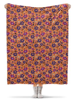 Заказать плед в Москве. Плед флисовый 130x170 см цветочный паттерн на оранжевом фоне от ELENA ZHARINOVA - готовые дизайны и нанесение принтов.